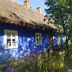 Dom z niebieskimi ścianami